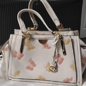 Coach White Satchel with Pink and Yellow Butterfly Design